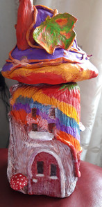 Carol W, Fairy House, coffee jar and polymer clay.jpg